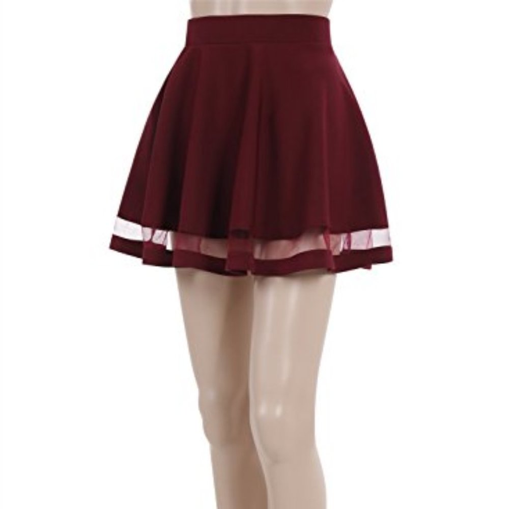 Burgundy Stretchy A-line Flared Mini Skirt